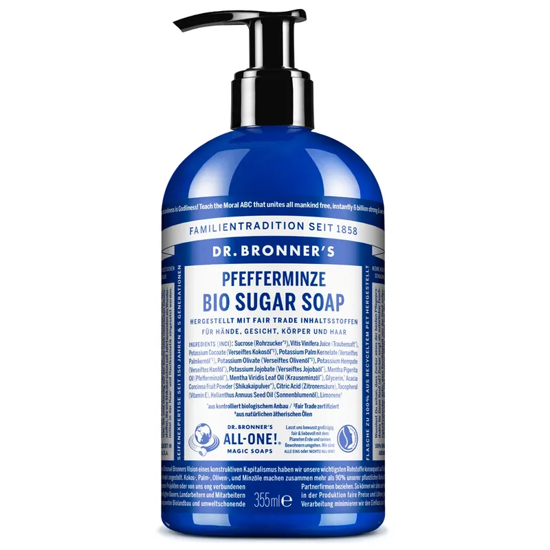 Wochenendangebot BIO SUGAR SOAP Pfefferminz Hand & Body Soap Flüssigseife 355 ml