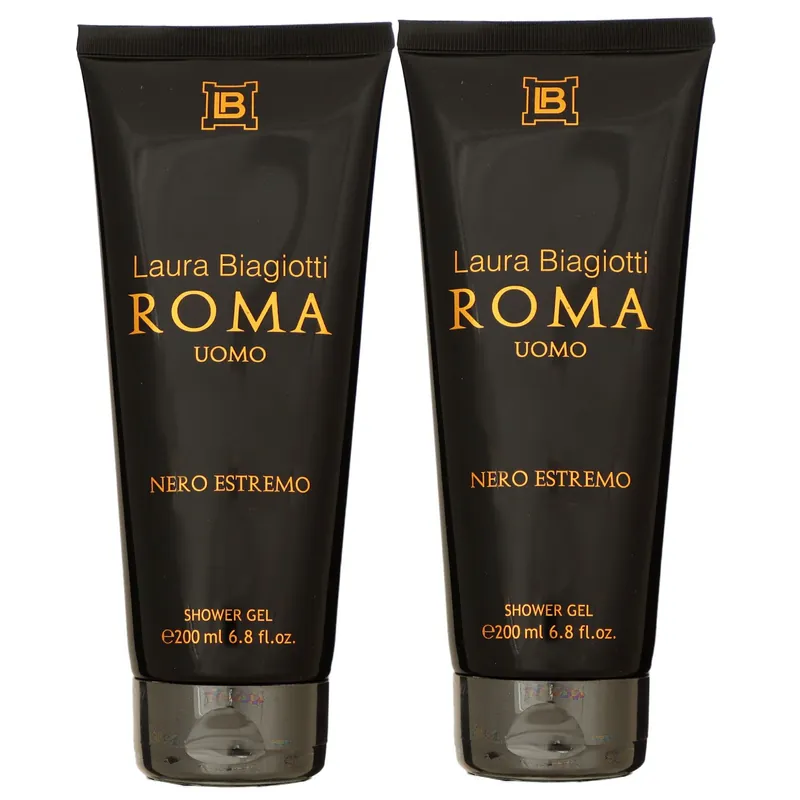 Schneller Versand Laura Biagiotti Roma Uomo Nero Estremo 2 x 200 ml Duschgel Showergel Set