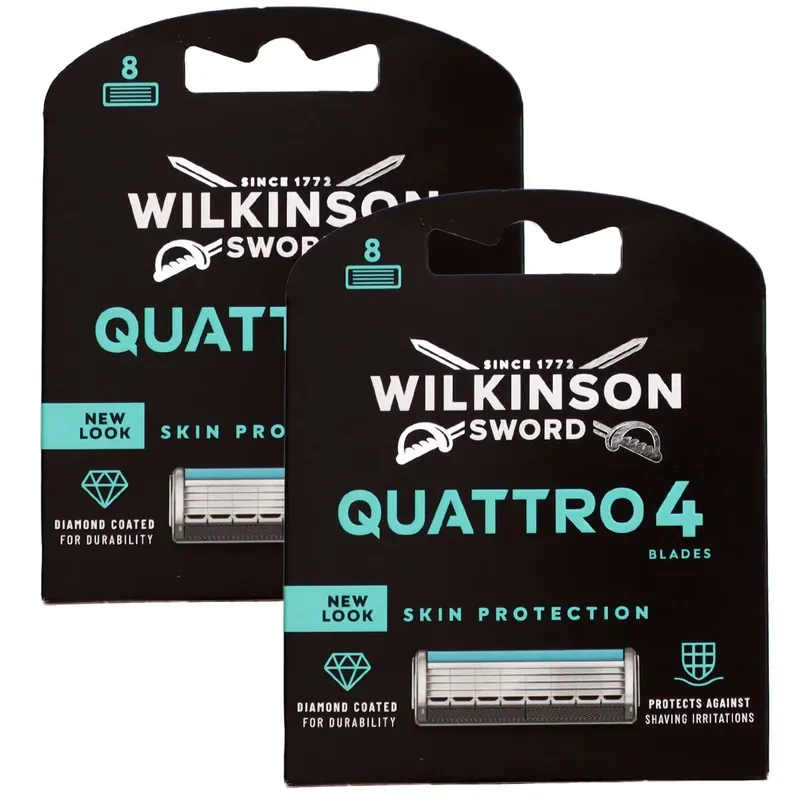 Geprüft Wilkinson Sword Quattro Titanium Sensitive 2 x 8 Rasierklingen Klingen Set
