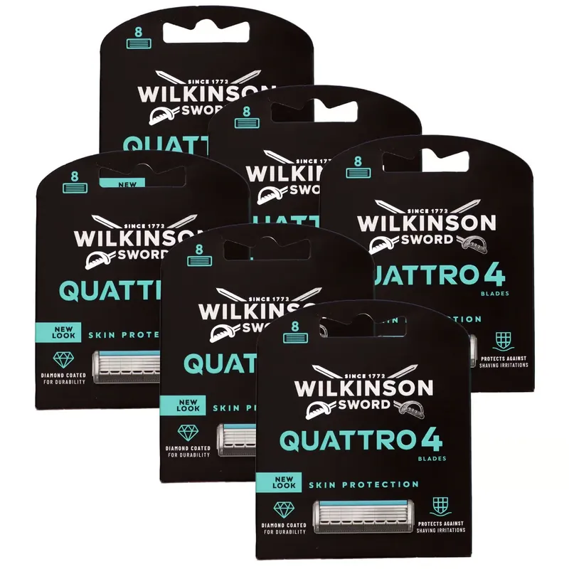 Preisreduziert Wilkinson Sword Quattro Titanium Sensitive 6 x 8 Rasierklingen Klingen Set