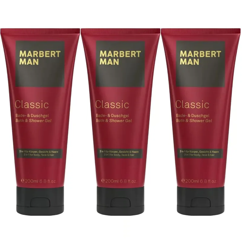 Marbert Man Classic 3 x 200 ml Bath & Showergel Bade- und Duschgel Set Preis Gesenkt
