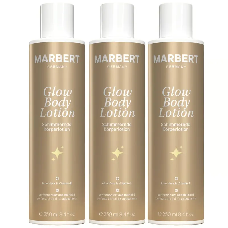 Marbert Bath & Body Glow 3 x 250 ml schimmernde Body Lotion Körperlotion Set Highlight