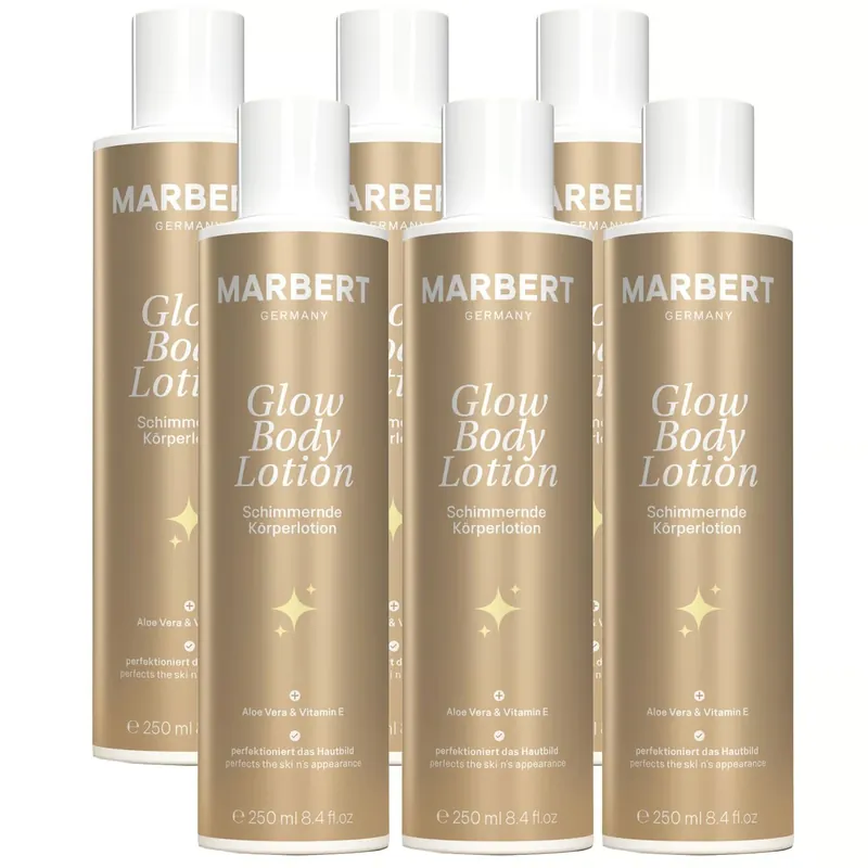Marbert Bath & Body Glow 6 x 250 ml schimmernde Body Lotion Körperlotion Set Angebot