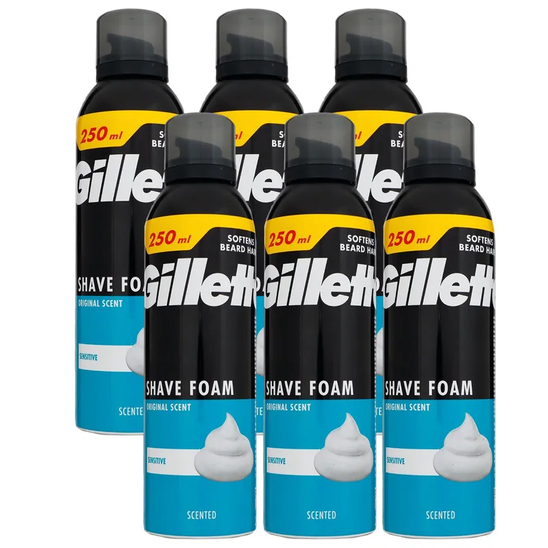 Sofort Bestellen Gillette Shave Foam Rasierschaum 6 x 250 ml für empfindliche Haut Sensitive Set