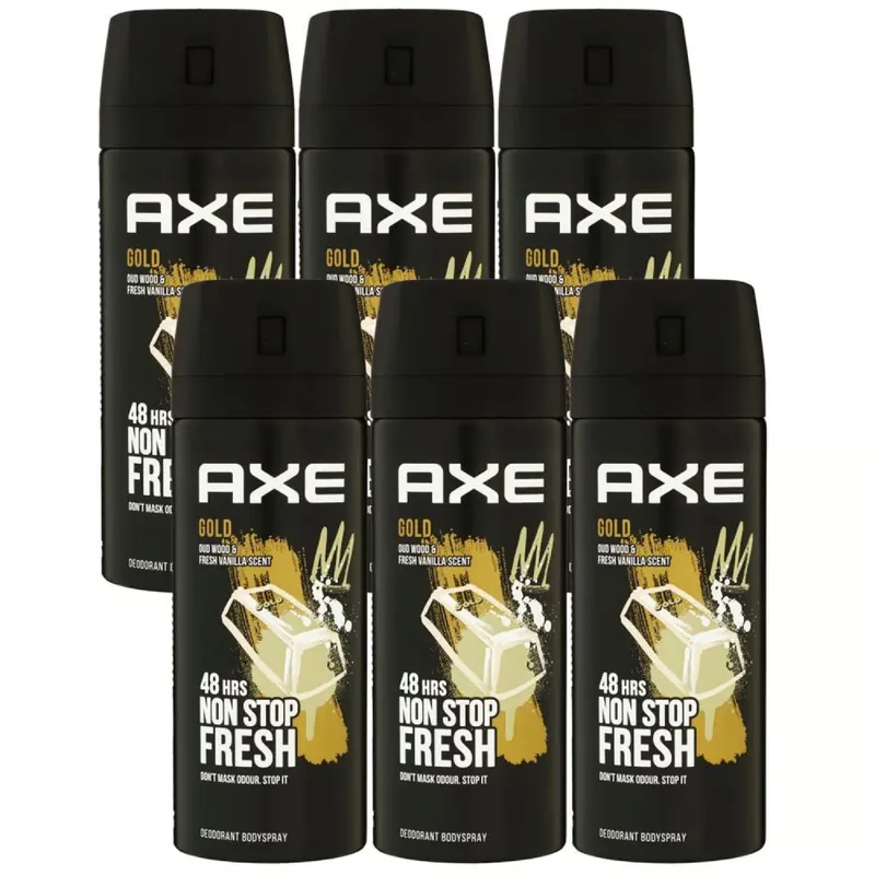 Markenprodukt Axe Gold 6 x 150 ml Deospray Deodorant Deo Spray Deodorant Spray Bodyspray Set Herren