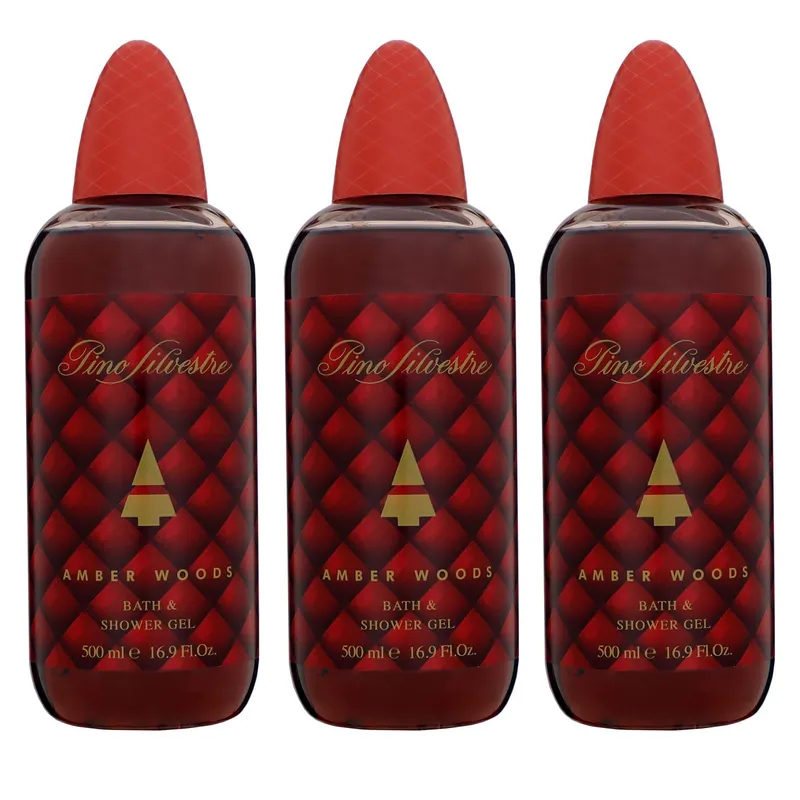 Pino Silvestre Amber Woods 3 x 500 ml Duschgel Bath & Showergel Shower Gel Set Günstig