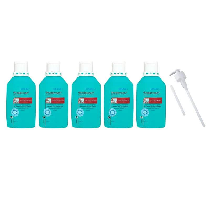 Begrenztes Angebot Schülke desderman 5 x 500 ml hygienische und chirurgische Händedesinfektion & Dosierpumpe Set