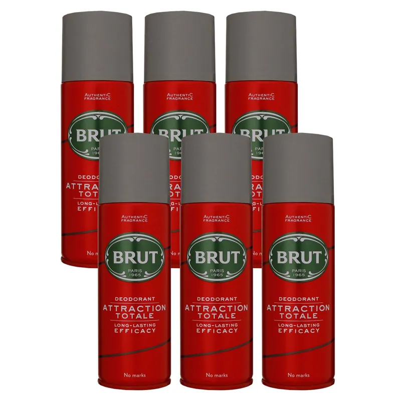 Brut Attraction Totale 6 x 200 ml Deo Spray Deodorant Spray Deospray Set Heißes Angebot