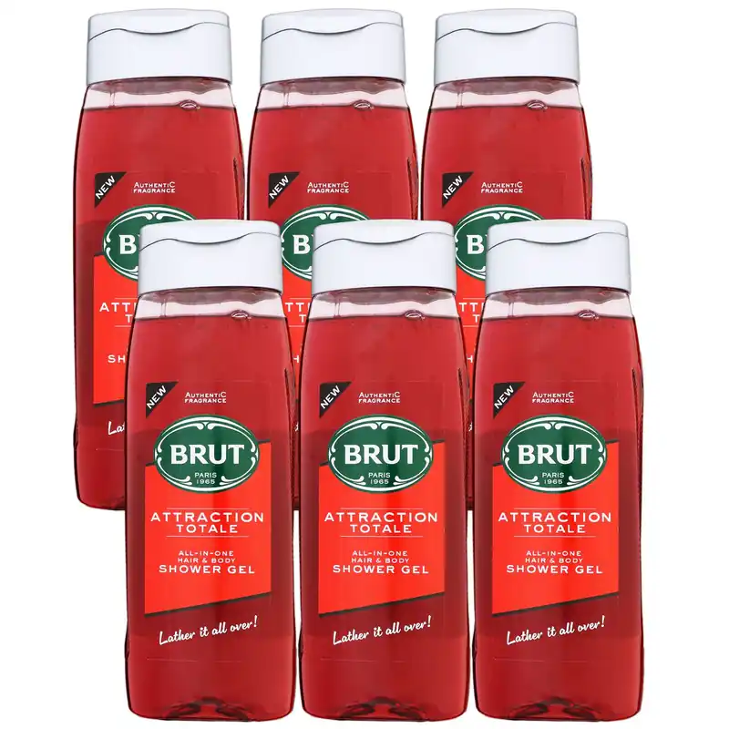 Brut Attraction Totale 6 x 500 ml All In One Hair & Body Shower Gel Duschgel Set Preis Gesenkt