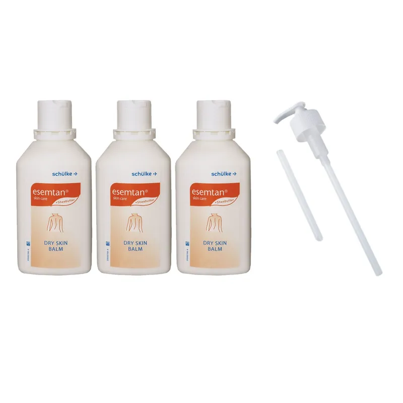 Geprüft Schülke esemtan dry skin balm 3 x 500 ml Körperpflege Balsam farbstofffreier & Dosierpumpe Set