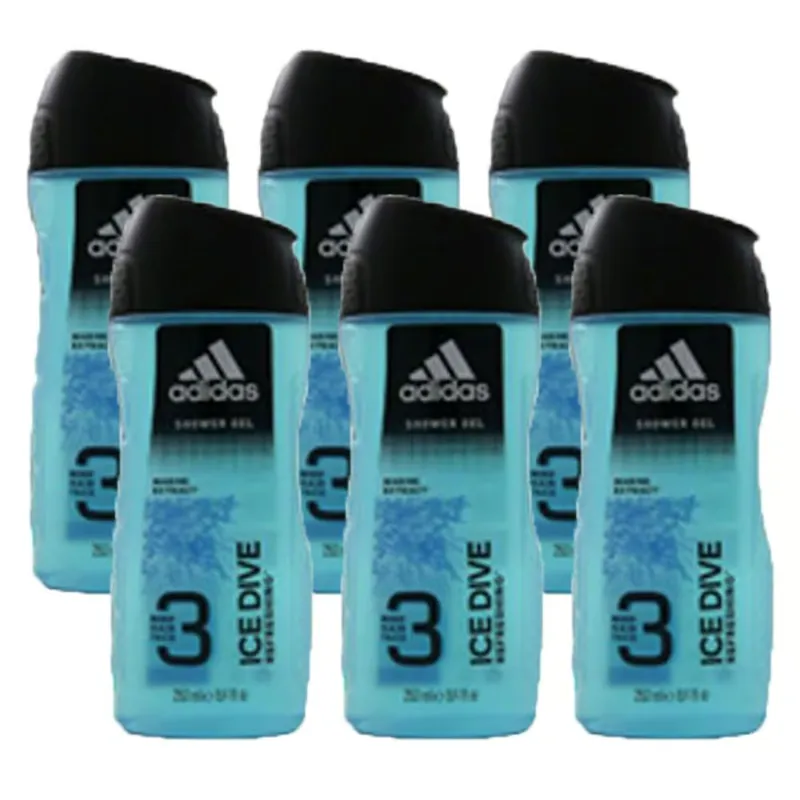 Adidas Duschgel Shower Gel 6 x 250 ml 3 in 1 Hair Body Face - diverse Sorten Meistverkauft