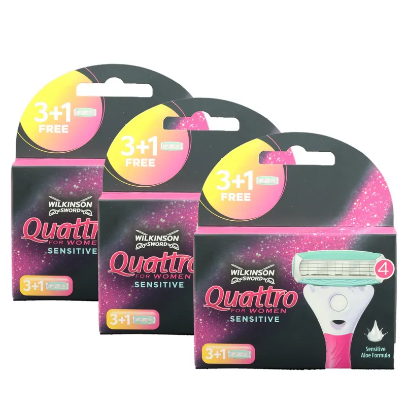 Jetzt Kaufen Wilkinson Quattro For Women Sensitiv 3 x 3+1 Rasierklingen Ersatzklingen Aloe Vera Set