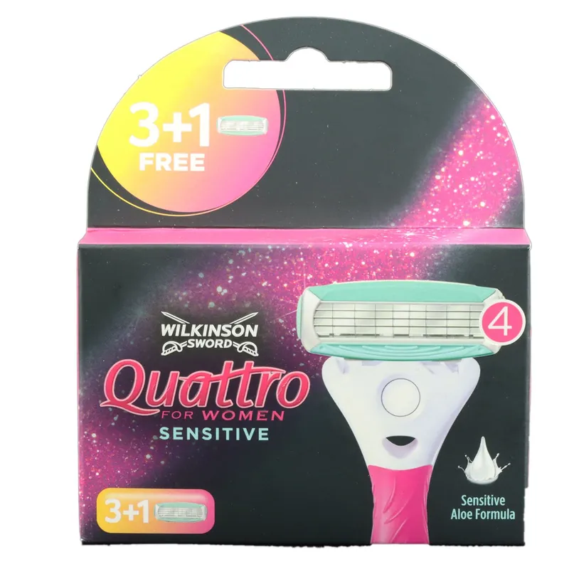 Schnäppchen Wilkinson Quattro For Women Sensitiv 3+1 Rasierklingen Ersatzklingen Aloe Vera