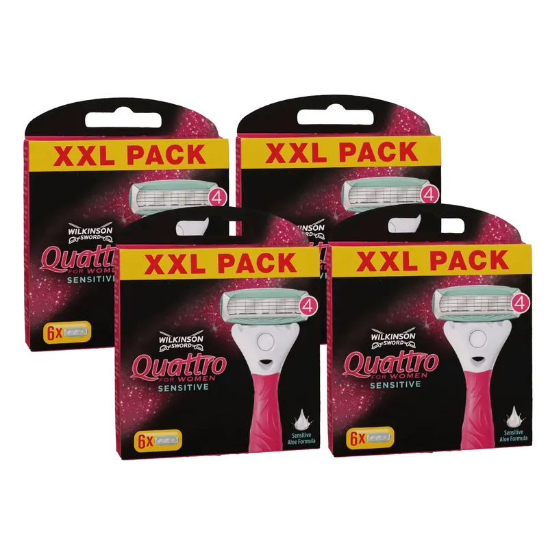 Rabatt Wilkinson Quattro For Women Sensitiv 4 x 6 Rasierklingen Ersatzklingen Aloe Vera XXL Set