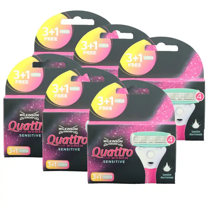 Neue Kollektion Wilkinson Quattro For Women Sensitiv 6 x 3+1 Rasierklingen Ersatzklingen Aloe Vera Set