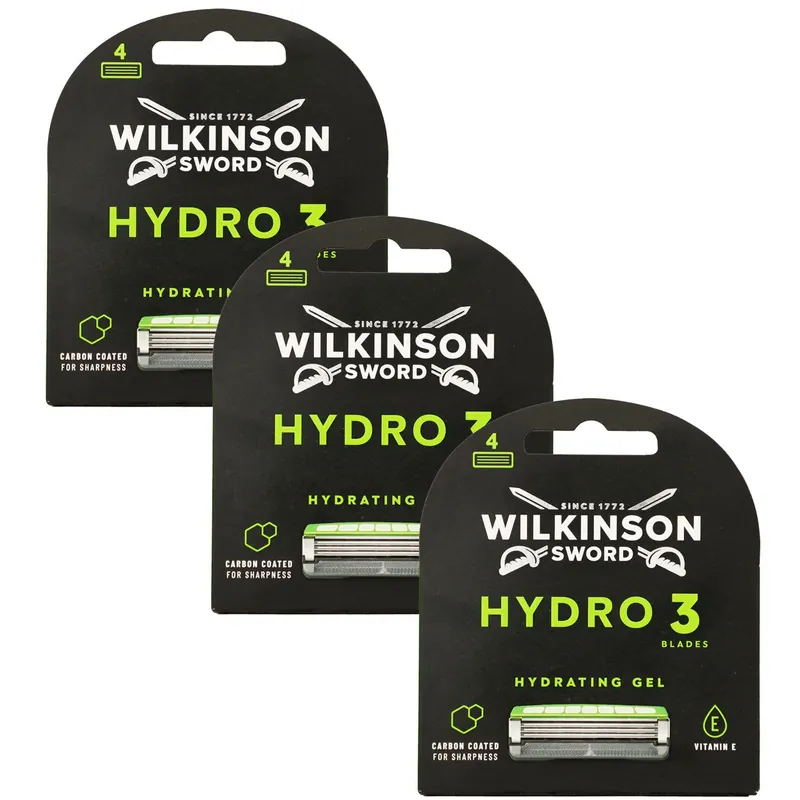 Heißes Angebot Wilkinson Sword Hydro 3 Hydrating Gel 3 x 4 Rasierklingen Ersatzklingen Set
