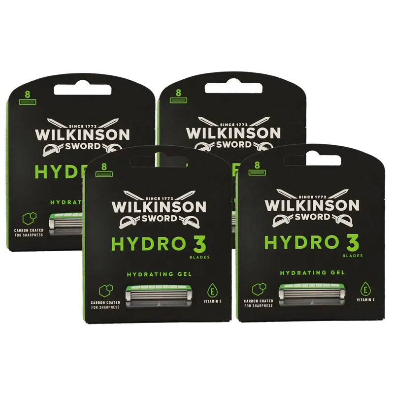 Echt Wilkinson Sword Hydro 3 Skin Protection 4 x 8 Rasierklingen Hydsrating Gel Set