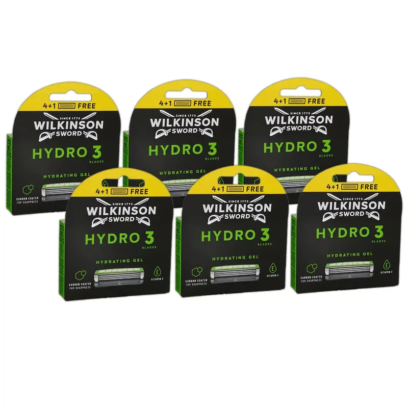 Geprüft Wilkinson Sword Hydro 3 Skin Protection 6 x 4 + 1 Rasierklingen Aloe Vera Set