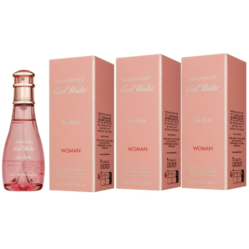 Letzte Chance Davidoff Cool Water Sea Rose 3 x 50 ml Eau de Toilette EDT Set Damenduft