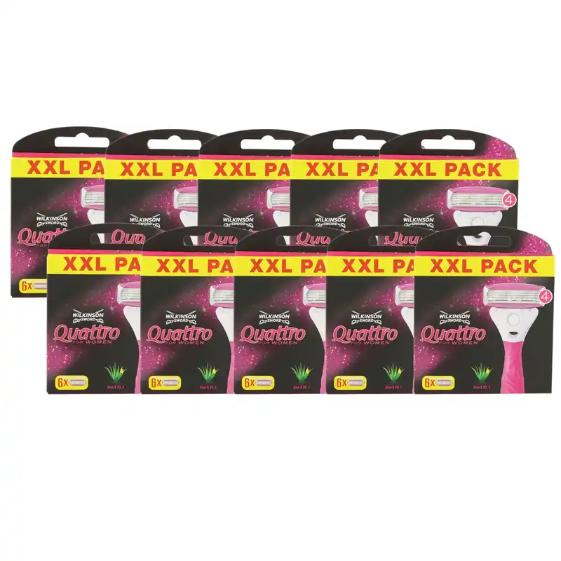 Ausverkauf Wilkinson Sword Quattro for Women 10 x 6 Rasierklingen Aloe Vera Set