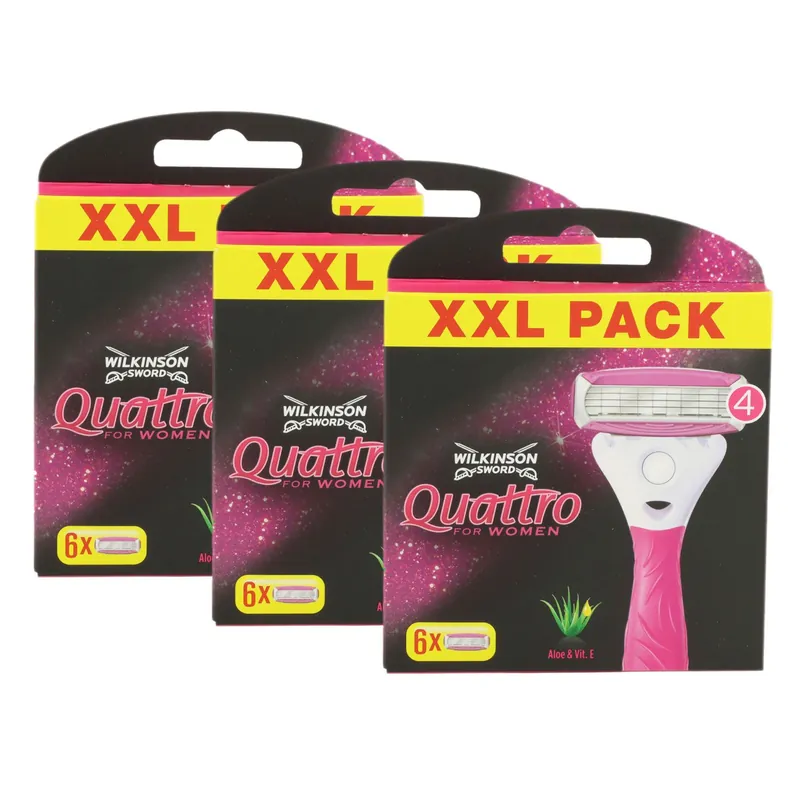Markenware Wilkinson Sword Quattro for Women 3 x 6 Rasierklingen Aloe Vera Set