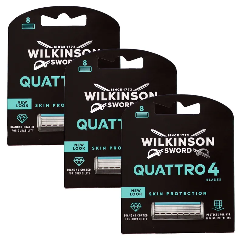 Wilkinson Sword Quattro Titanium Sensitive 3 x 8 Rasierklingen Klingen Set Neue Kollektion