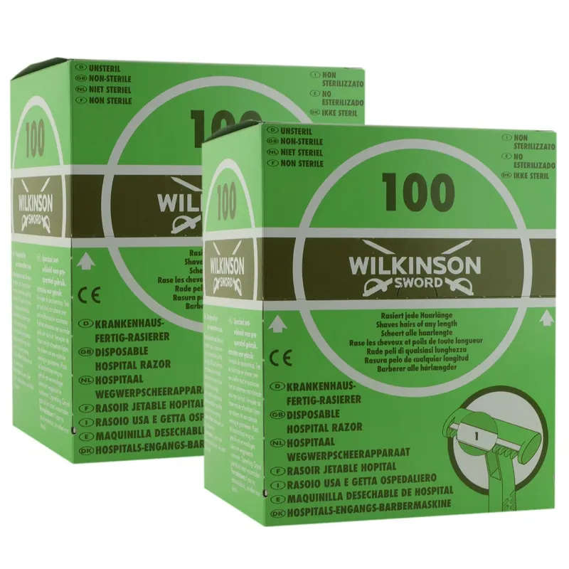 Neuheit 200 Wilkinson Sword Einwegrasierer 2 x 100 Stück präoperative Anwendungen Krankenhaus Einmalrasierer