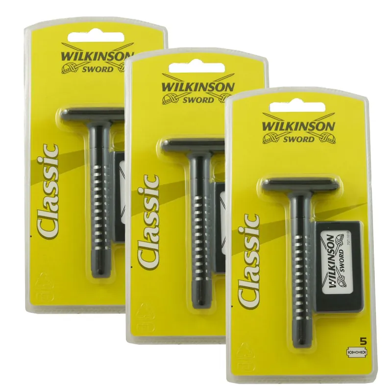 Ausverkauf 3 x Wilkinson Classic Rasierhobel + 5 Rasierklingen Ersatzklingen Rasierer Set
