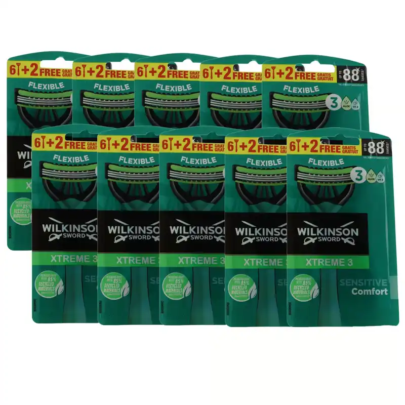 Wilkinson Xtreme 3 Sensitive Comfort 10 x 6 + 2 Einwegrasierer 60 Stück Herrenrasierer Set Ausverkauf