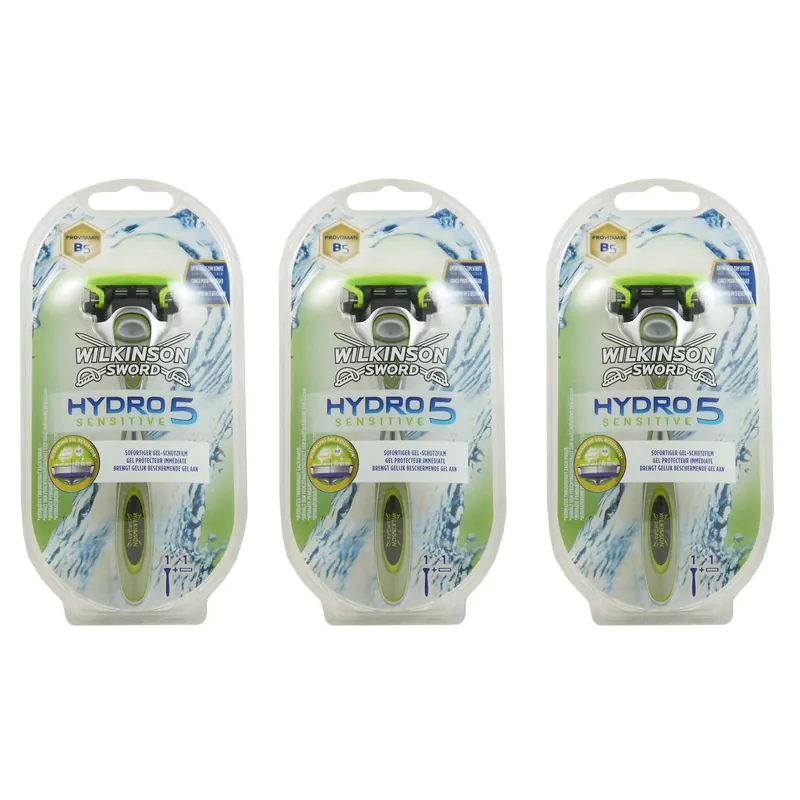 Highlight Wilkinson Sword Hydro 5 Sensitiv 3 x 1 Rasierer + Klinge Herren Rasierer Set