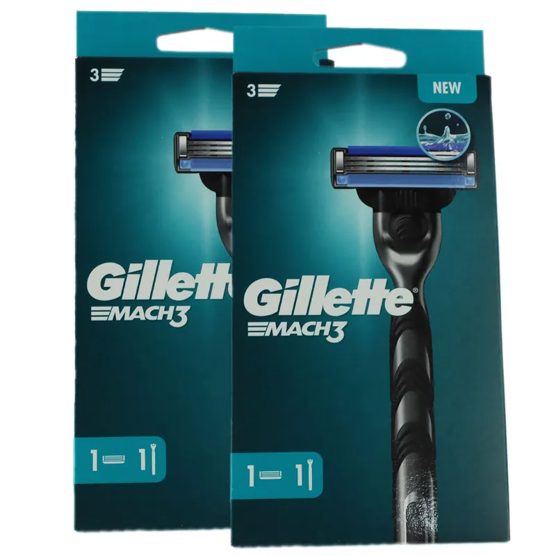 Direktkauf 2 x Gillette Mach 3 Rasierapparat Herrenrasierer Gesicht 1 Griff + 1 Klinge Set