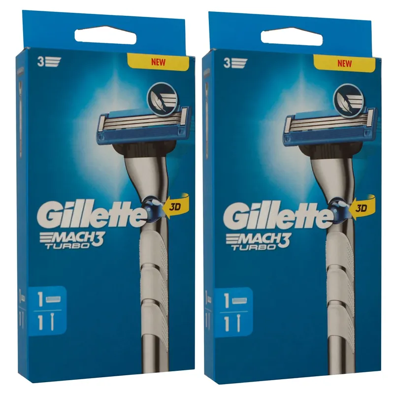 Angebot Gillette Mach3 Turbo Rasierer & Rasiergriff 2 x Set mit 1er Klinge