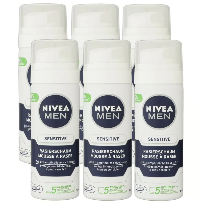 Wochenendangebot Nivea Men Sensitive 6 x 50 ml Rasierschaum Shaving Foam für empfindliche Haut Set
