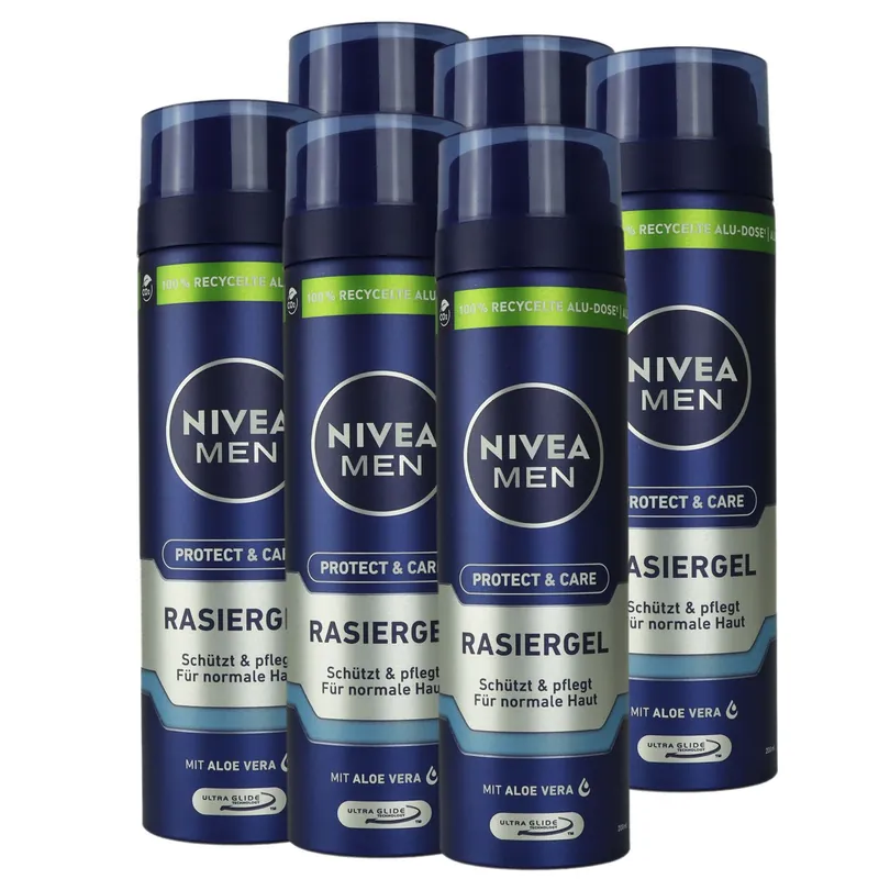 Nivea Rasiergel 6 x 200 ml mild Rasiergel für Herren normale Haut fürs Gesicht Set Sonderangebot