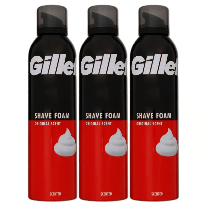Gillette Classic Foam Rasierschaum 3 x 300 ml für normale Haut Herren Schaum Set Highlight