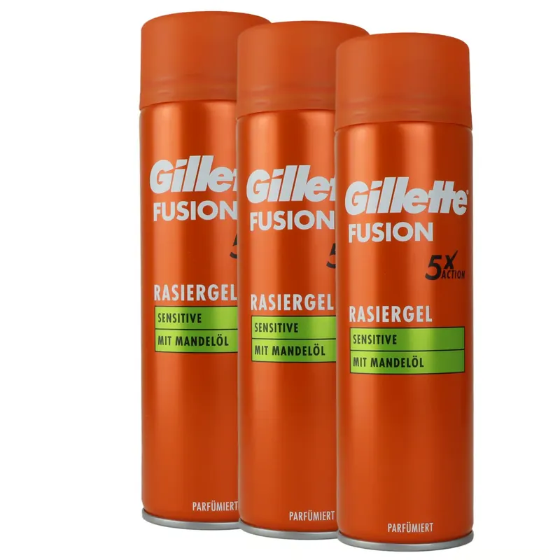 Neue Kollektion Gillette Fusion Hydra Gel Rasiergel 3 x 200 ml für empfindliche Haut Shave Gel Set