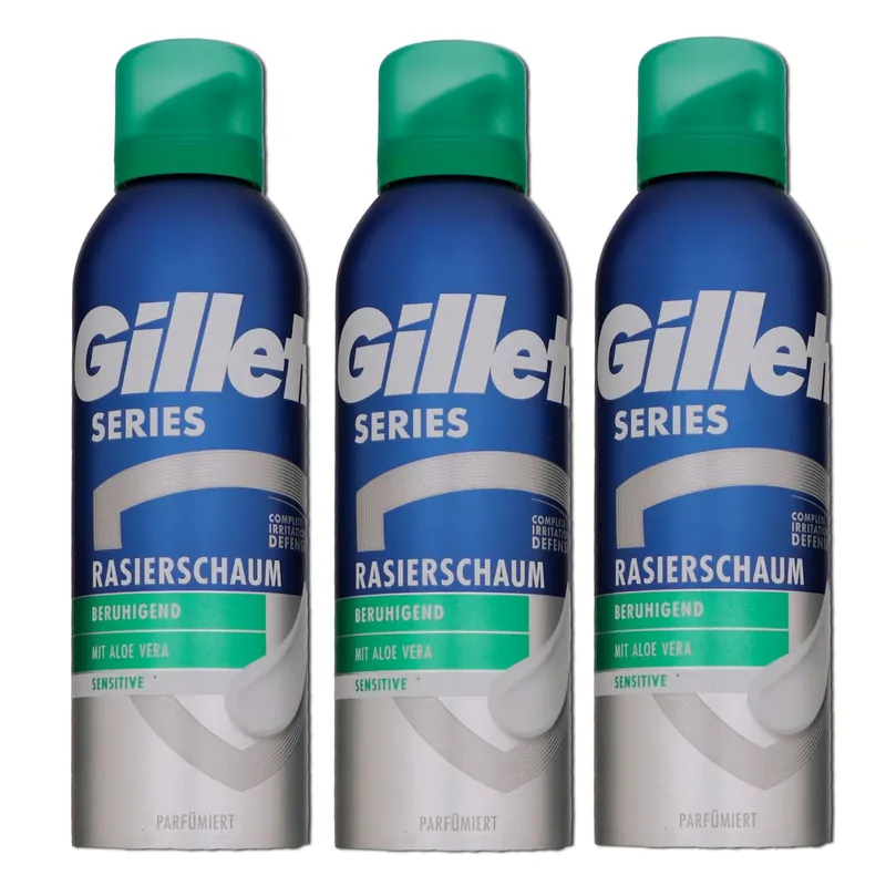 Gillette Series Sensitive 3 x 200 ml Rasierschaum mit Aloe Vera Set Neu Im Sortiment