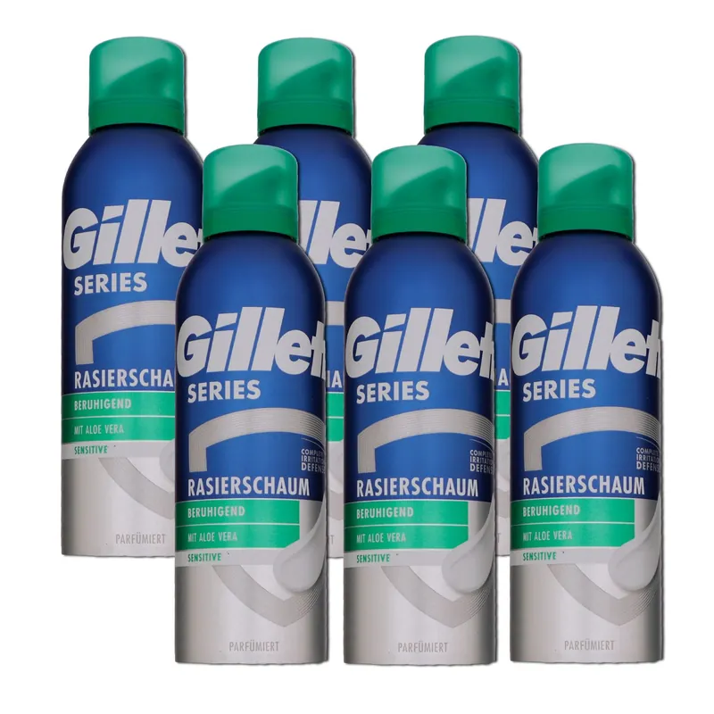 Gillette Series Sensitive 6 x 200 ml Rasierschaum mit Aloe Vera Set Nur Heute