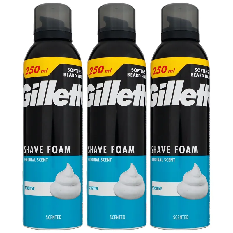 Gillette Shave Foam Rasierschaum 3 x 250 ml für empfindliche Haut Sensitive Set Bestpreis