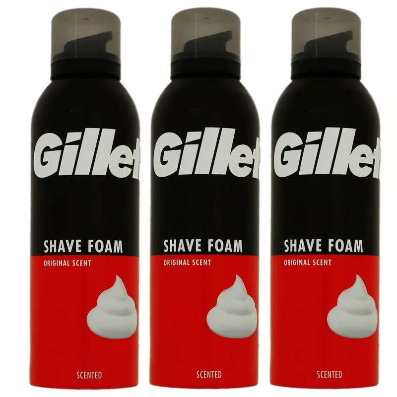 Gillette Shave Foam Rasierschaum 3 x 200 ml Original Scent für normale Haut Set Meistverkauft