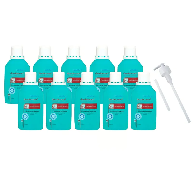 Schülke desderman 10 x 500 ml hygienische und chirurgische Händedesinfektion & Dosierpumpe Set Geprüft