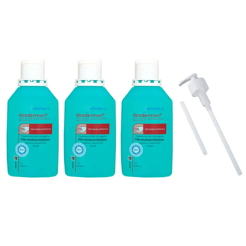 Top-Preis Schülke desderman 3 x 500 ml hygienische und chirurgische Händedesinfektion & Dosierpumpe Set