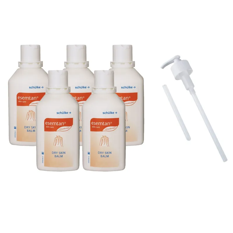 Schülke esemtan dry skin balm 5 x 500 ml Körperpflege Balsam farbstofffreier & Dosierpumpe Set Neuheit