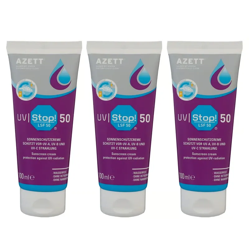 Azett UV Stop 3 x 100 ml Sonnenschutzcreme Schutz vor UV Strahlen LSF 50 Set Preisknaller