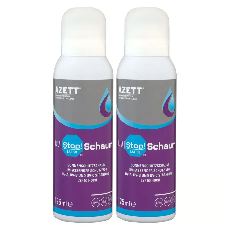 Azett UV Stop Schaum 2 x 125 ml Sonnenschutzschaum Schutz vor UV Strahlung SPF 50 Rabatt