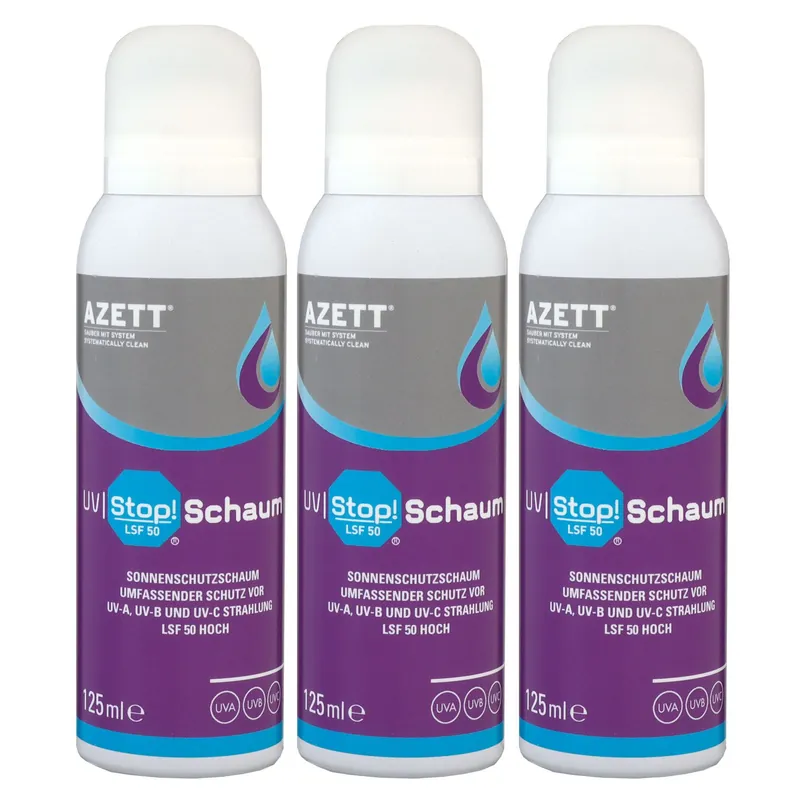Neu Im Sortiment Azett UV Stop Schaum 3 x 125 ml Sonnenschutzschaum Schutz vor UV Strahlung SPF 50