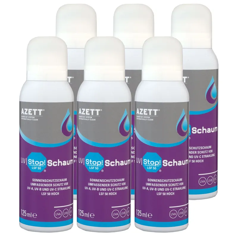 Azett UV Stop Schaum 6 x 125 ml Sonnenschutzschaum Schutz vor UV Strahlung SPF 50 Meistverkauft