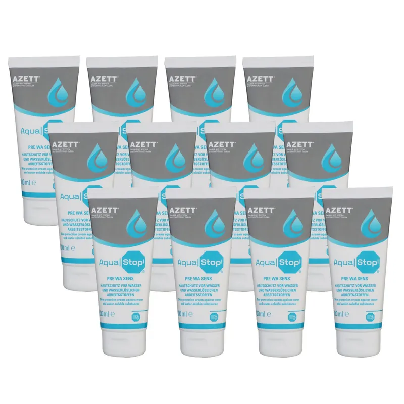 Jetzt Bestellen Azett Aqua Stop Pre Wa Sens Creme 12 x 100 ml Hautschutzcreme für Arbeitsstoffen