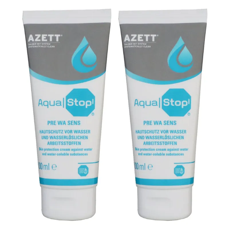 Direkt Vom Hersteller Azett Aqua Stop Pre Wa Sens Creme 2 x 100 ml Hautschutzcreme für Arbeitsstoffen