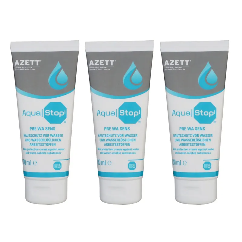 Billig Azett Aqua Stop Pre Wa Sens Creme 3 x 100 ml Hautschutzcreme für Arbeitsstoffen